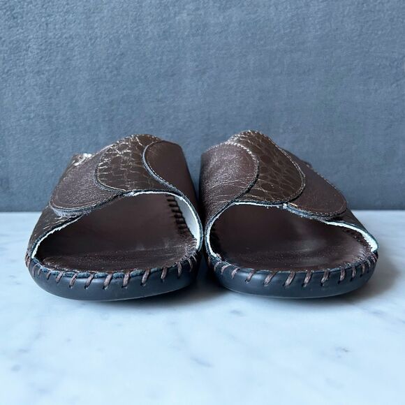 La Plume Paola Copper Embossed Croc Leather Wedge Sandals - Women's Size 6.5/37 - Picture 4 of 9